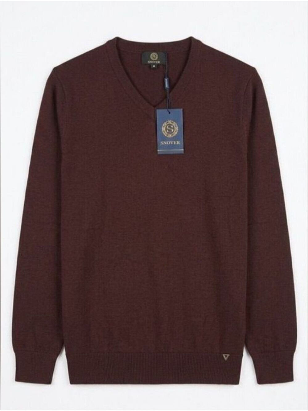 Men's 100% Extrafine Merino Wool Sweater, V-Neck, Coffee Dark Brown, M, NWT